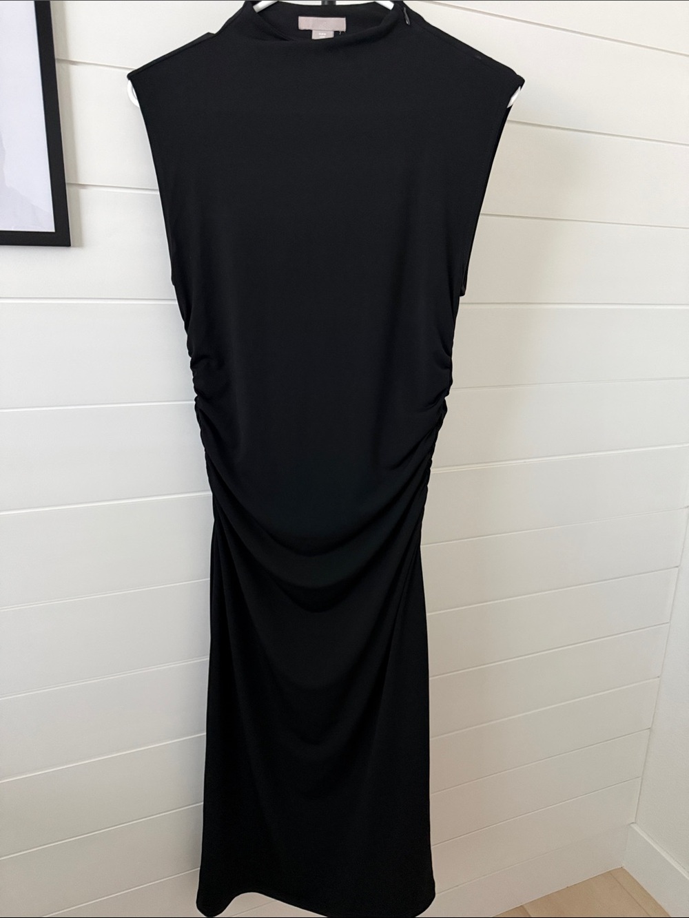 H&M Black Sleeveless Ruched Midi Dress